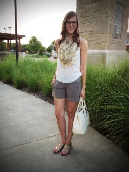 White Tank Top with Blush Pink Infinity Summer Scarf