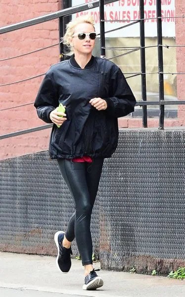 Black Pullover Windbreaker with Running Leggings