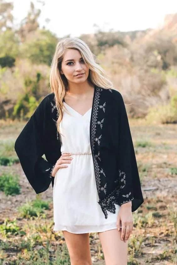 White Dress + Black Lace Kimono