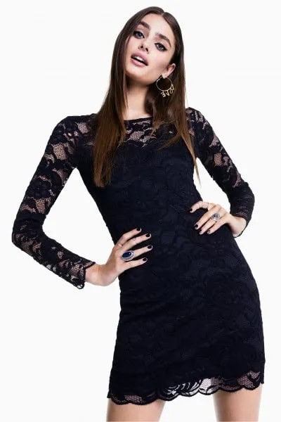 Black Lace Semi Sheer Bodycon Mini Dress