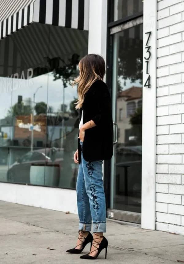 Embroidered Jeans and Black Blazer