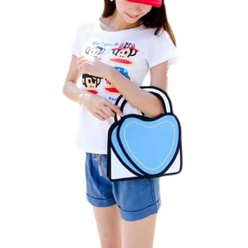 White Print Tee with Heart-Shaped Faux 2D Cute Purse