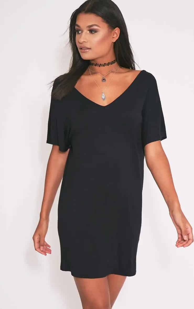 V Neck Long Sleeve T Shirt Dress