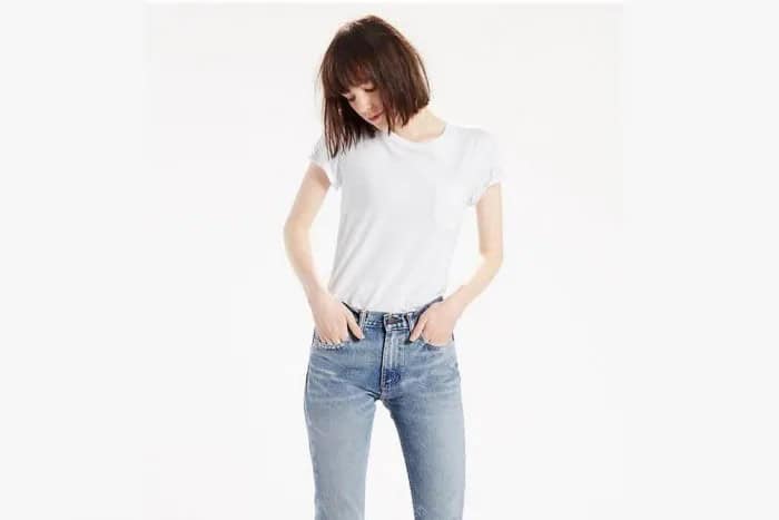 White Pocket T Shirt with Blue Washed Skinny Jeans