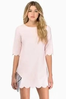 Pale Pink Scalloped Hem and Sleeve T Shirt Dress