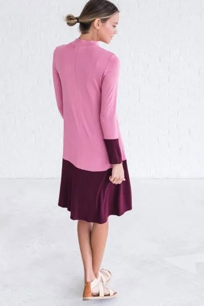 Black and Pink Color Block Midi Flare Dress