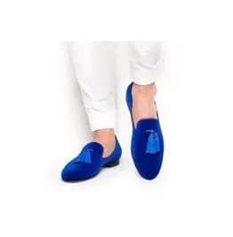 White Slim Fit Chinos with Sweater & Royal Blue Loafers