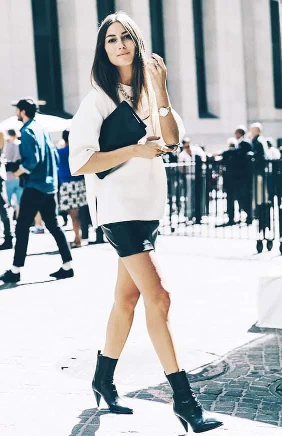 Leather Mini Skirt and White Tee