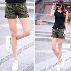 Black Tank Top with Khaki Cargo Mini Shorts