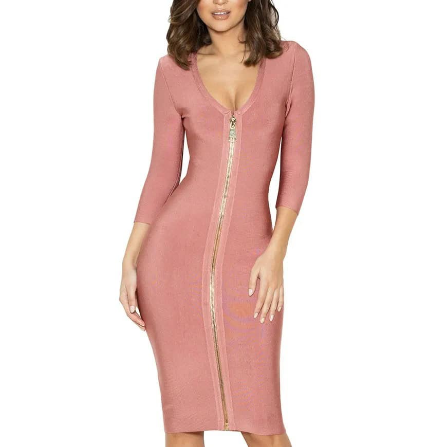 Zipped Pink Bandage Dress