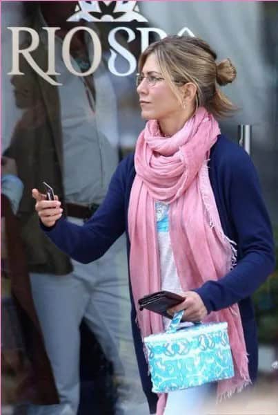 Light Grey Scarf with Navy Blue Cardigan & White Jeans