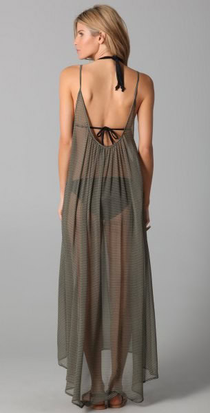 Green Backless Chiffon Semi-Sheer Maxi Cover Up Dress