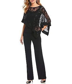 Black Long sleeve Lace Dressy Blouse with Chinos