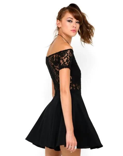 Black Lace Off The Shoulder Mini Dress