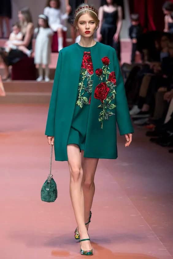 Embroidery Emerald Green Dress and Coat