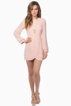 Pale Pink Long Sleeve Mini Tulip Dress