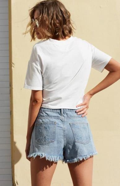 White T Shirt with Light Blue Denim Skort