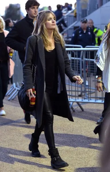 Black Longline Wool Coat with Leather Pants & Ankle Boots