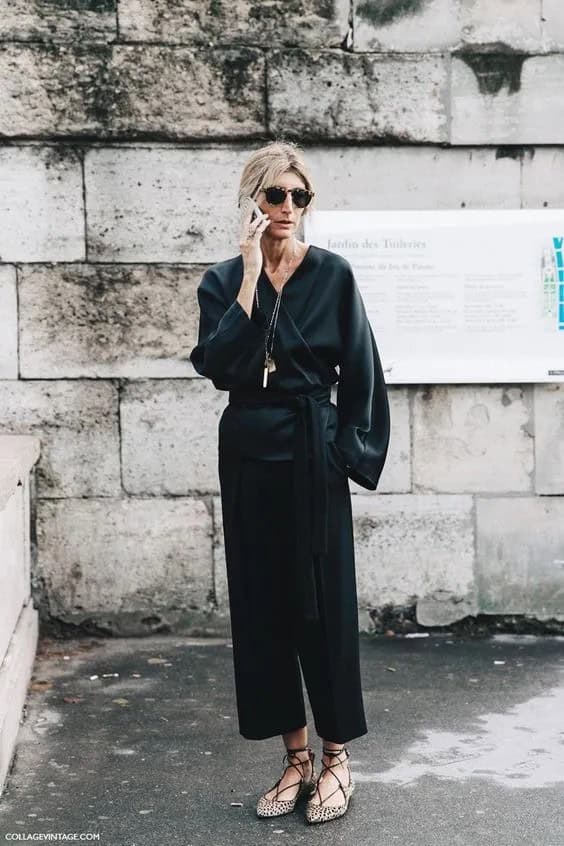 All-Black Outfit and Animal Print Lace Up Flats