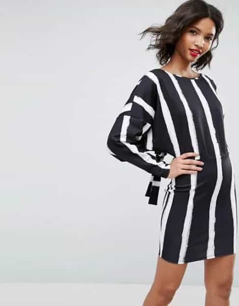 Black and White Vertical Striped Shift Dress