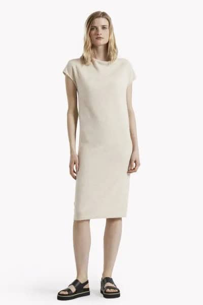 White Midi Cashmere Dress with Black Sandals