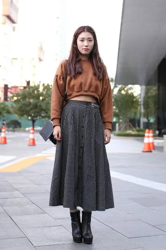 Wear a Really High Waisted Long Skirt with a Cropped Sweater