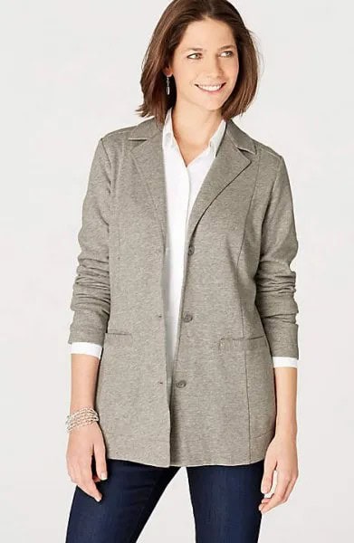 Grey Knit Blazer Jacket with White Button Up Shirt