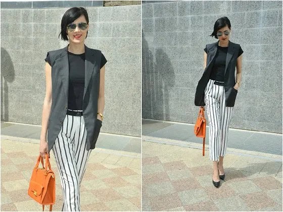 Wear with Cap Sleeve Tee & Black and White Striped Cropped Pants