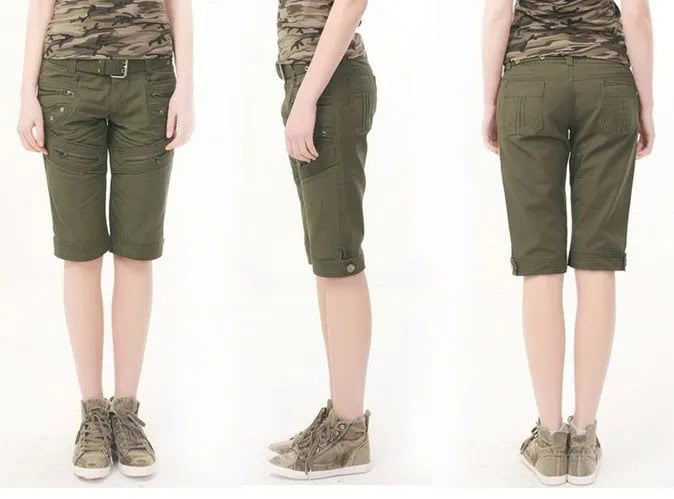 Camo Sleeveless Top with Army Green Knee Length Shorts