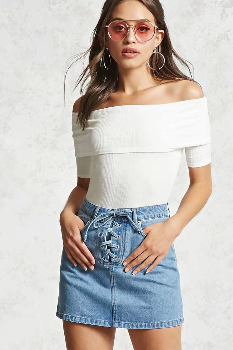 Lace-Up Denim Mini Skirt