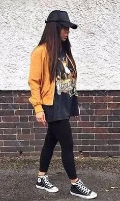 Mustard Yellow Bomber Jacket with Black Oversized Print Tee