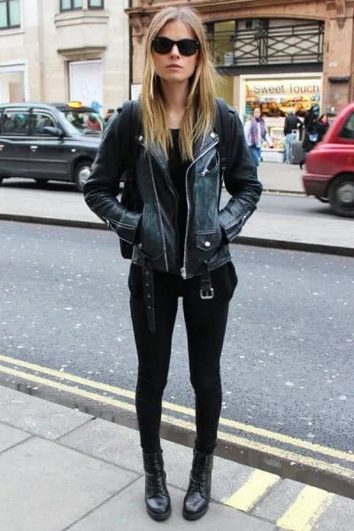 Black Jacket with Matching Skinny Jeans & Leather Boots