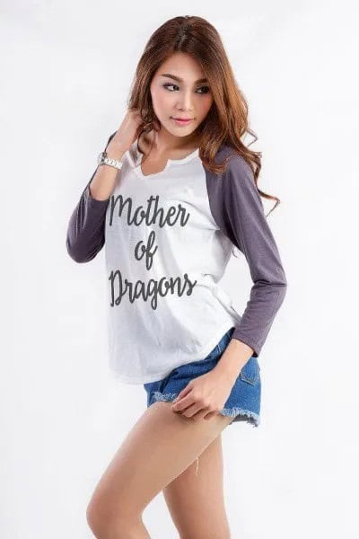 Grey and White Graphic Baseball Style Long Sleeve Tee with Blue Denim Shorts