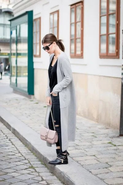 Maxi Longline Cashmere Jacket with All-Black Outfit