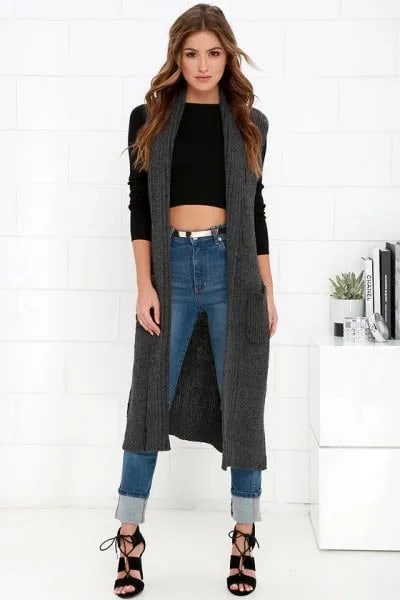 Wear with Black Cropped Knit Sweater & Cuffed Skinny Jeans