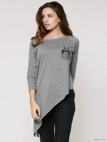 Grey Long Sleeve High Low T Shirt with Black Skinny Jeans