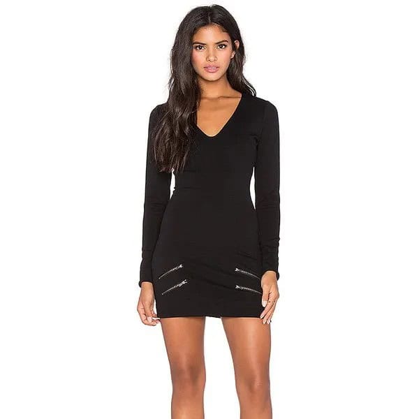 Black V Neck Bodycon Mini Dress