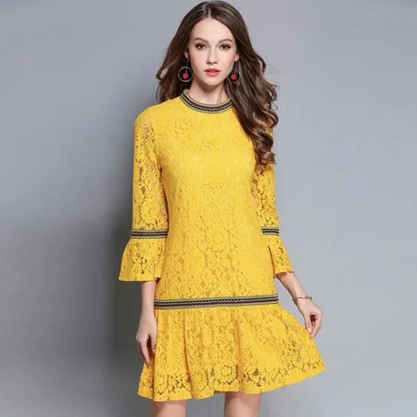 Yellow Bell Sleeve Flare Dress