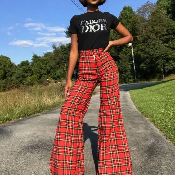 Red Plaid Bell Bottoms