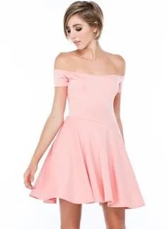 Blush Pink Off-Shoulder Skater Dress