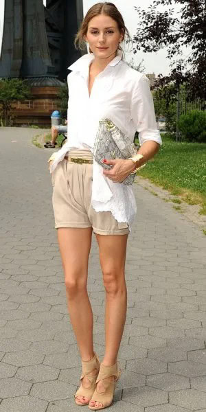 White Button Up Shirt with Beige Khaki Shorts