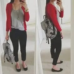 Red Sweater with Grey Scoop Neck Tee & Black Cropped Jeans