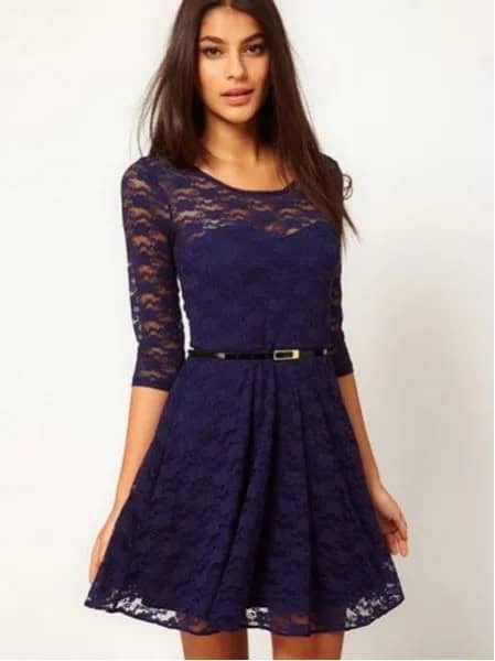 Navy Semi-Sheer Lace Skater Dress