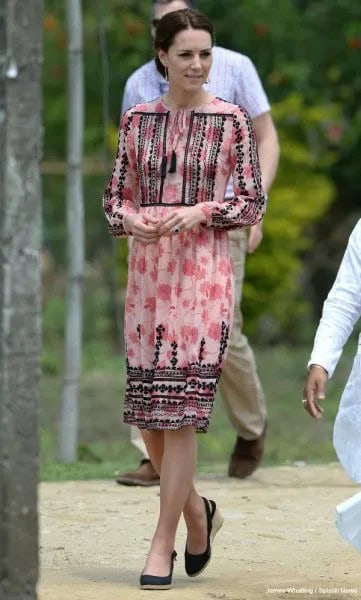 White and Pink Smock Midi Dress with Ballet Heels