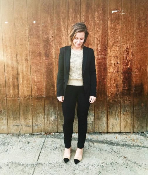 Black Blazer with Pink Sweater & Ponte Pants