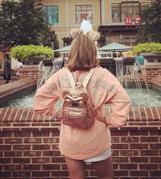 Pink Oversized Long Sleeve T Shirt with Mini Shorts & Rose Gold Backpack Purse