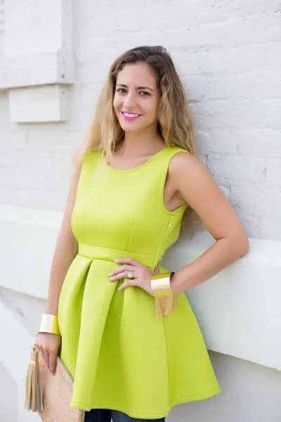 Green Plastic-Like Fit and Flare Mini Dress