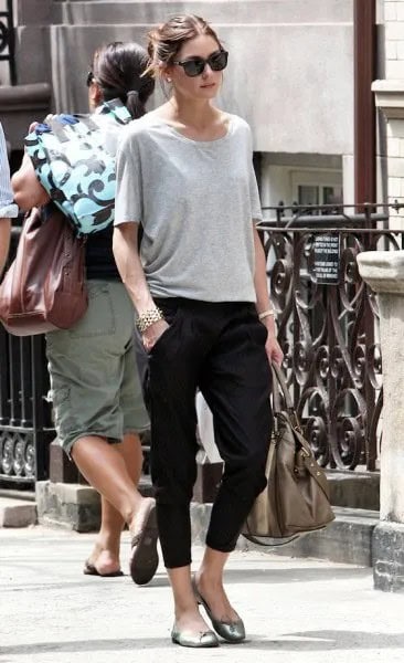 Black Capris with Grey Oversized T Shirt