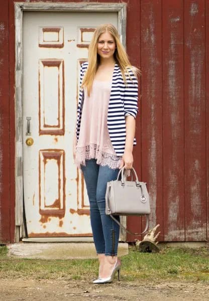 Wear with Blush Pink Chiffon Fringe Top & Jeans