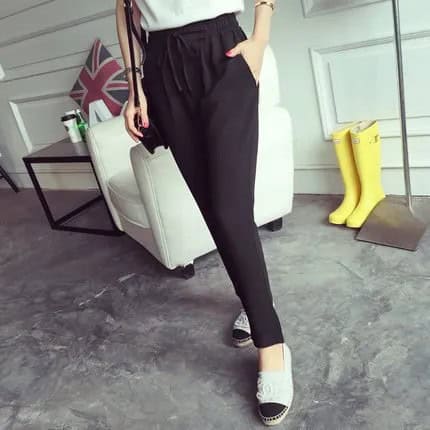 Black Jogger Pants with White Loafers